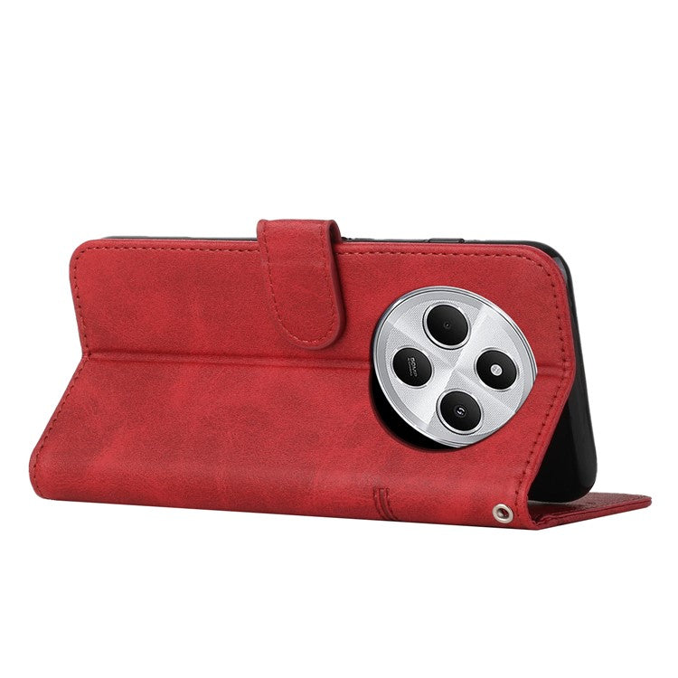 For Xiaomi Poco C75 4G / Redmi 14R 5G / 14C 4G Case Stand Flip Protective Leather Phone Cover - Red