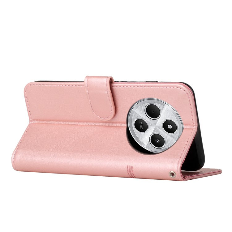 For Xiaomi Poco C75 4G / Redmi 14R 5G / 14C 4G Case Stand Flip Protective Leather Phone Cover - Rose Gold