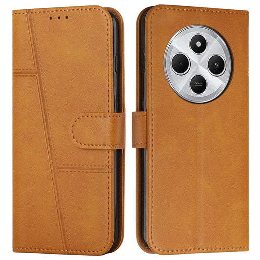 For Xiaomi Poco C75 4G / Redmi 14R 5G / 14C 4G Case Stand Flip Protective Leather Phone Cover - Yellow