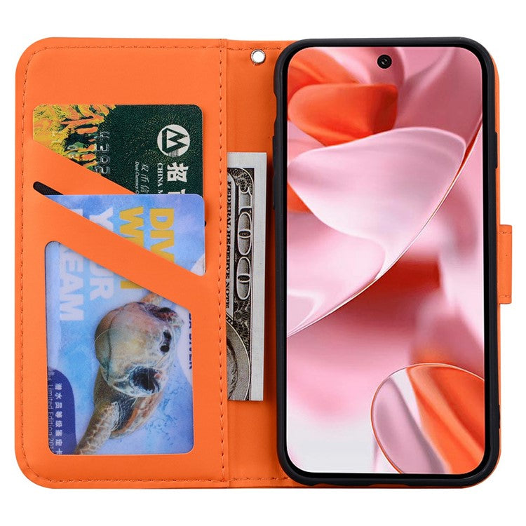 For Google Pixel 9 / 9 Pro Case Cartoon Pattern Wallet Leather Phone Cover - Orange