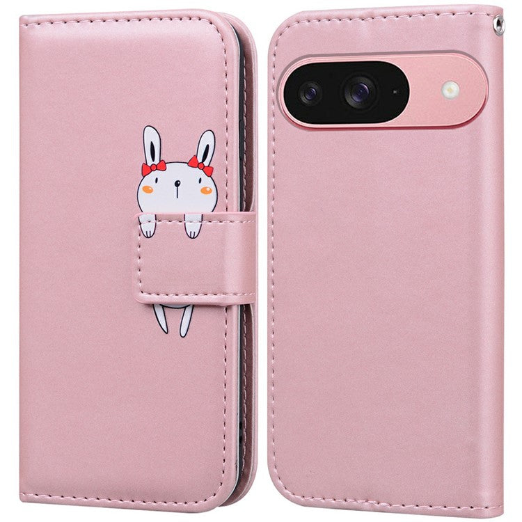 For Google Pixel 9 / 9 Pro Case Cartoon Pattern Wallet Leather Phone Cover - Pink