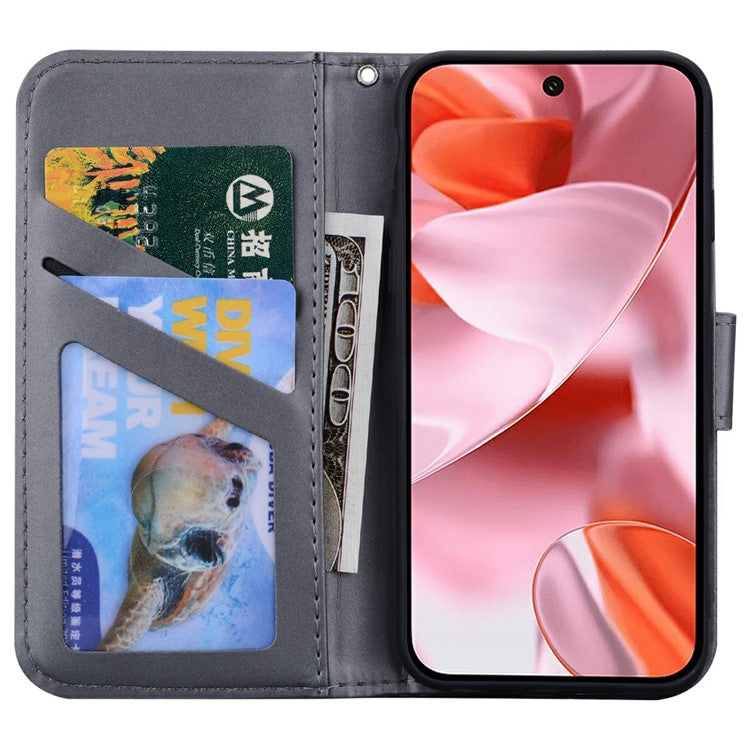 For Google Pixel 9 / 9 Pro Case Cartoon Pattern Wallet Leather Phone Cover - Grey