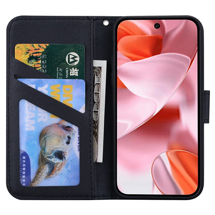 For Google Pixel 9 / 9 Pro Case Cartoon Pattern Wallet Leather Phone Cover - Black