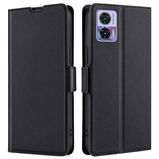 For Motorola Edge 30 Neo 5G Shockproof Phone Case Foldable Stand Card Holder PU Leather Dual Magnetic Clasp Scratch-resistant Cell Phone Cover - Black