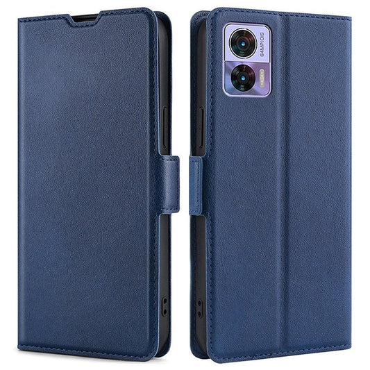 For Motorola Edge 30 Neo 5G Shockproof Phone Case Foldable Stand Card Holder PU Leather Dual Magnetic Clasp Scratch-resistant Cell Phone Cover - Blue