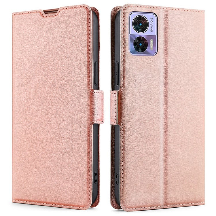 For Motorola Edge 30 Neo 5G Shockproof Phone Case Foldable Stand Card Holder PU Leather Dual Magnetic Clasp Scratch-resistant Cell Phone Cover - Rose Gold