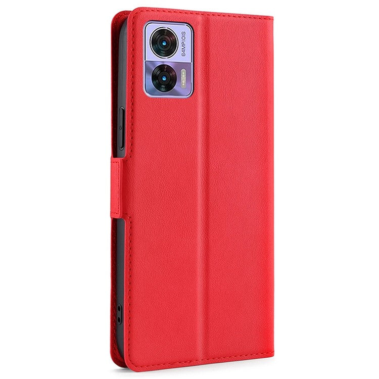 For Motorola Edge 30 Neo 5G Shockproof Phone Case Foldable Stand Card Holder PU Leather Dual Magnetic Clasp Scratch-resistant Cell Phone Cover - Red