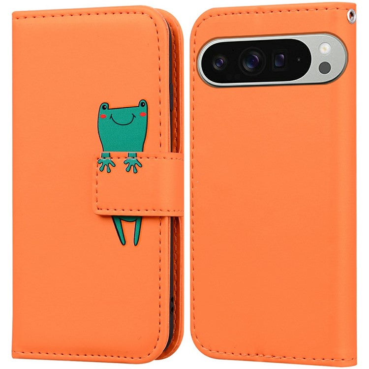 For Google Pixel 9 Pro XL Case Cartoon Pattern Wallet Leather Phone Cover - Orange