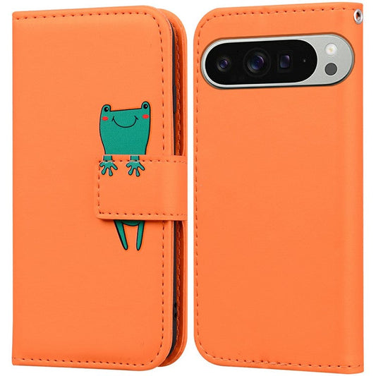 For Google Pixel 9 Pro XL Case Cartoon Pattern Wallet Leather Phone Cover - Orange