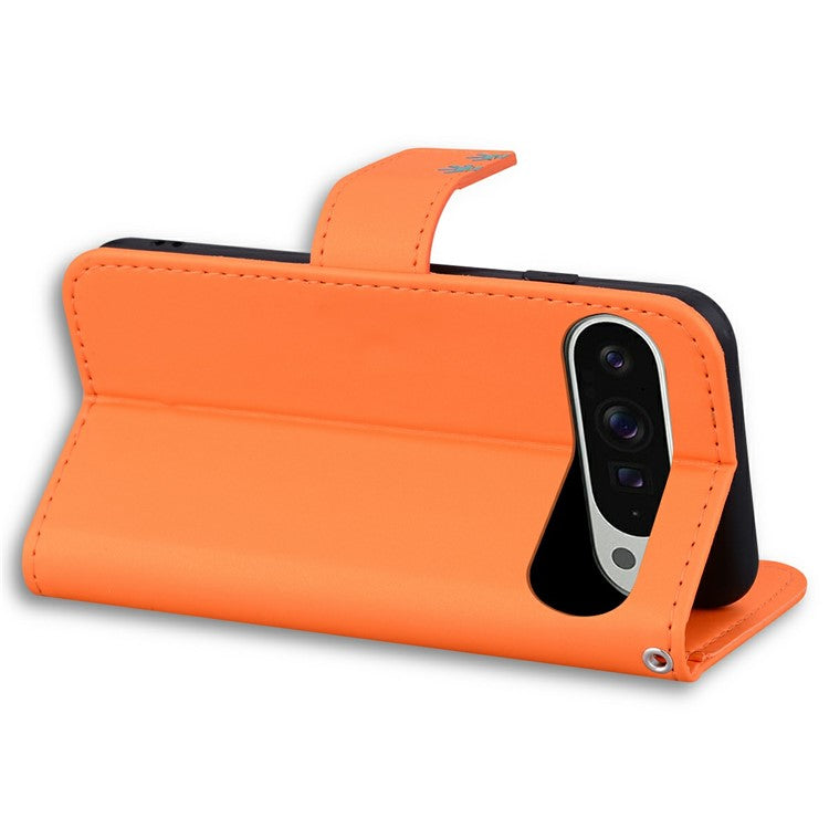 For Google Pixel 9 Pro XL Case Cartoon Pattern Wallet Leather Phone Cover - Orange