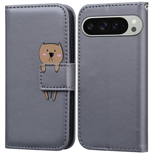 For Google Pixel 9 Pro XL Case Cartoon Pattern Wallet Leather Phone Cover - Grey