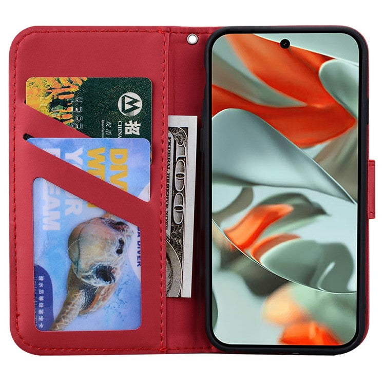 For Google Pixel 9 Pro XL Case Cartoon Pattern Wallet Leather Phone Cover - Red