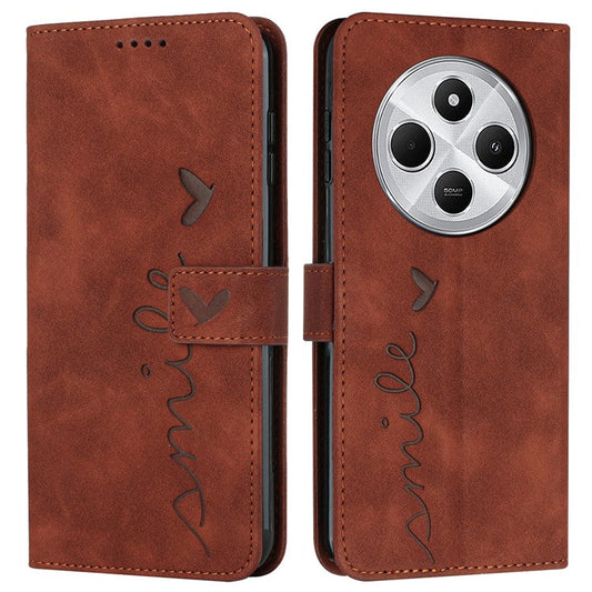 For Xiaomi Poco C75 4G / Redmi 14R 5G / 14C 4G Case Viewing Stand PU Leather Phone Cover Imprinted Pattern - Brown