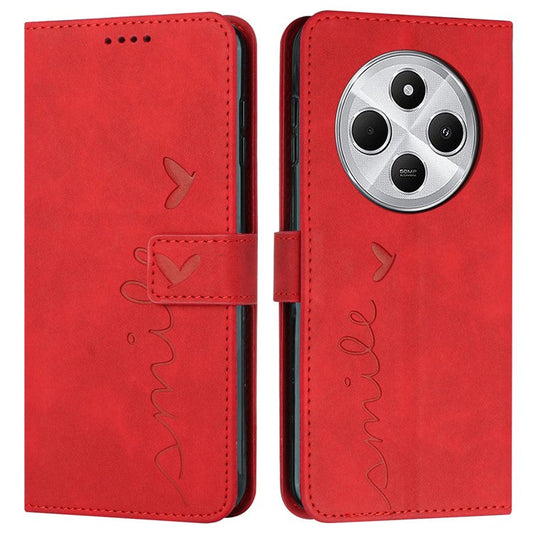 For Xiaomi Poco C75 4G / Redmi 14R 5G / 14C 4G Case Viewing Stand PU Leather Phone Cover Imprinted Pattern - Red