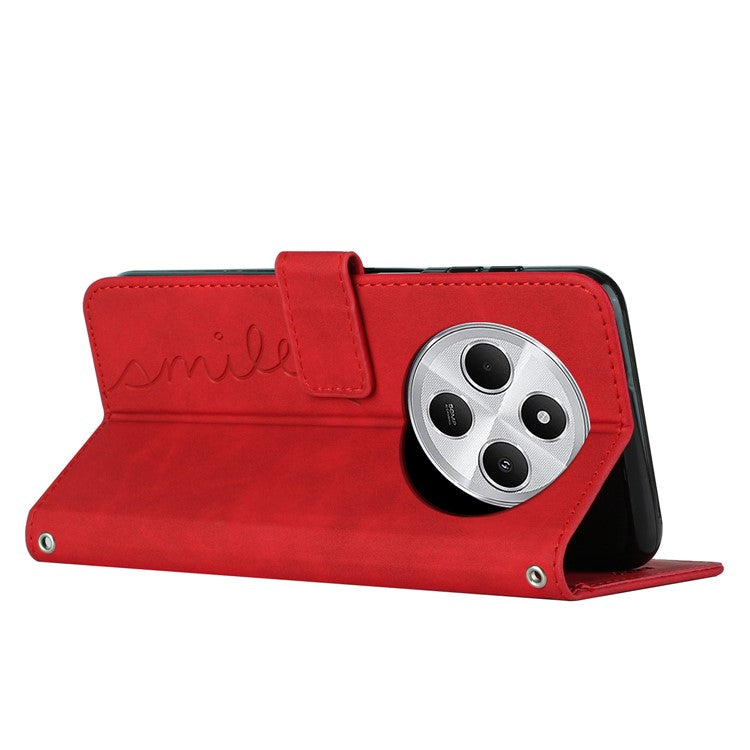 For Xiaomi Poco C75 4G / Redmi 14R 5G / 14C 4G Case Viewing Stand PU Leather Phone Cover Imprinted Pattern - Red