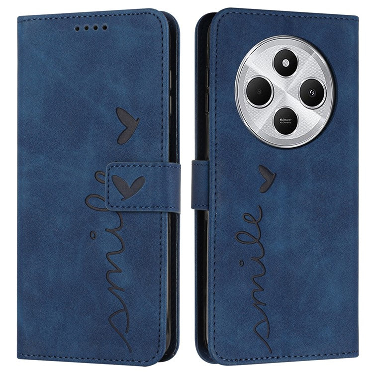 For Xiaomi Poco C75 4G / Redmi 14R 5G / 14C 4G Case Viewing Stand PU Leather Phone Cover Imprinted Pattern - Sapphire