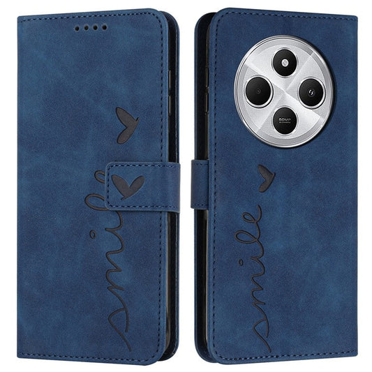 For Xiaomi Poco C75 4G / Redmi 14R 5G / 14C 4G Case Viewing Stand PU Leather Phone Cover Imprinted Pattern - Sapphire