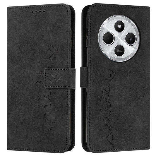 For Xiaomi Poco C75 4G / Redmi 14R 5G / 14C 4G Case Viewing Stand PU Leather Phone Cover Imprinted Pattern - Black