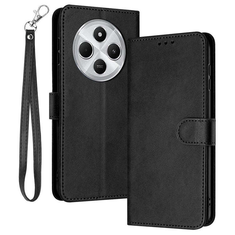 For Xiaomi Poco C75 4G / Redmi 14R 5G / 14C 4G Case Flip Stand PU Leather Wallet Phone Cover Calf Texture - Black