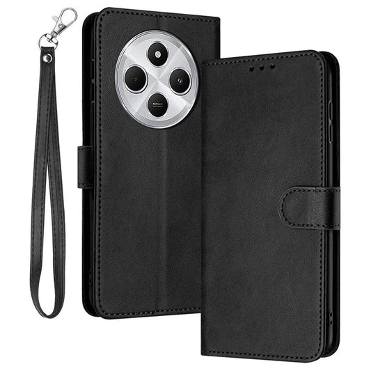 For Xiaomi Poco C75 4G / Redmi 14R 5G / 14C 4G Case Flip Stand PU Leather Wallet Phone Cover Calf Texture - Black