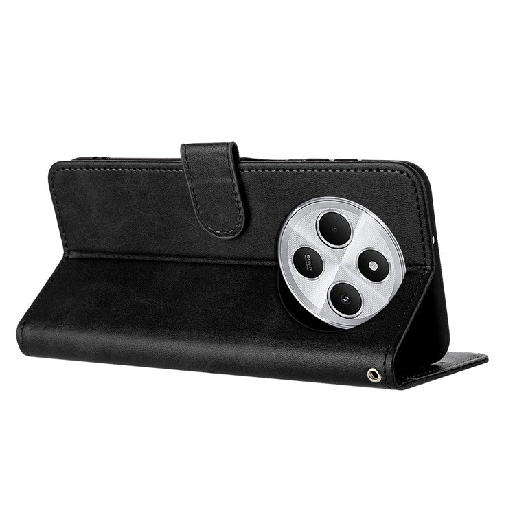 For Xiaomi Poco C75 4G / Redmi 14R 5G / 14C 4G Case Flip Stand PU Leather Wallet Phone Cover Calf Texture - Black