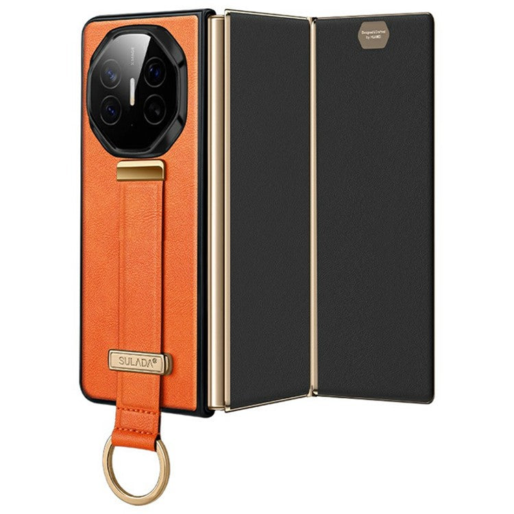 SULADA Fashion Series for Huawei Mate XT Ultimate Case Wristband Kickstand Leather+PC Back Phone Cover - Orange