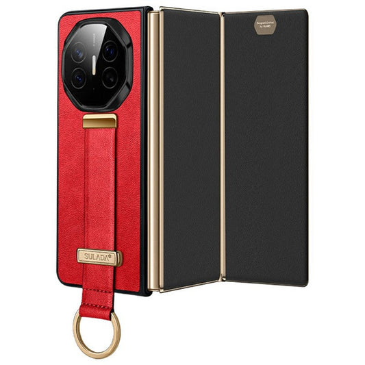 SULADA Fashion Series for Huawei Mate XT Ultimate Case Wristband Kickstand Leather+PC Back Phone Cover - Red