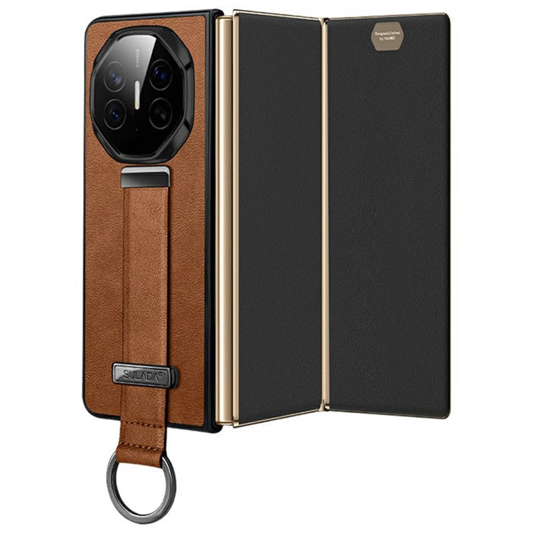 SULADA Fashion Series for Huawei Mate XT Ultimate Case Wristband Kickstand Leather+PC Back Phone Cover - Brown