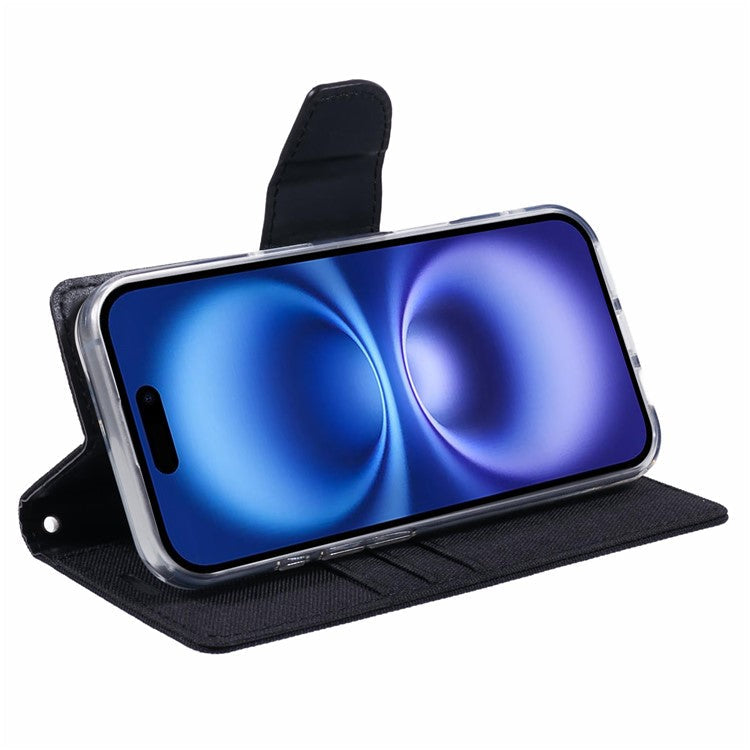 MERCURY GOOSPERY For iPhone 16 Plus Case Canvas Texture Leather Wallet Phone Cover - Black