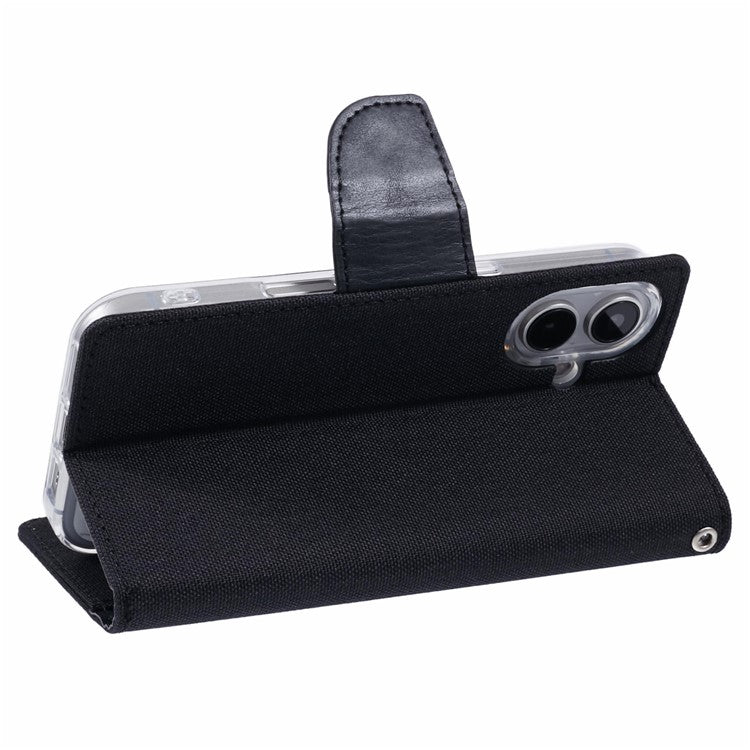 MERCURY GOOSPERY For iPhone 16 Plus Case Canvas Texture Leather Wallet Phone Cover - Black