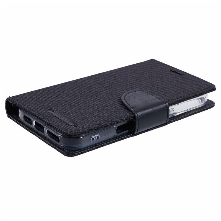 MERCURY GOOSPERY For iPhone 16 Plus Case Canvas Texture Leather Wallet Phone Cover - Black
