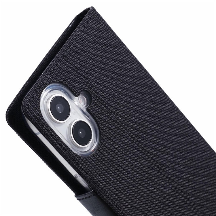 MERCURY GOOSPERY For iPhone 16 Plus Case Canvas Texture Leather Wallet Phone Cover - Black