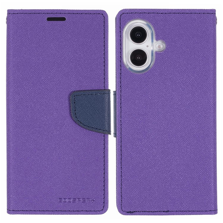 MERCURY GOOSPERY For iPhone 16 Plus Case PU Leather Wallet Phone Cover - Purple