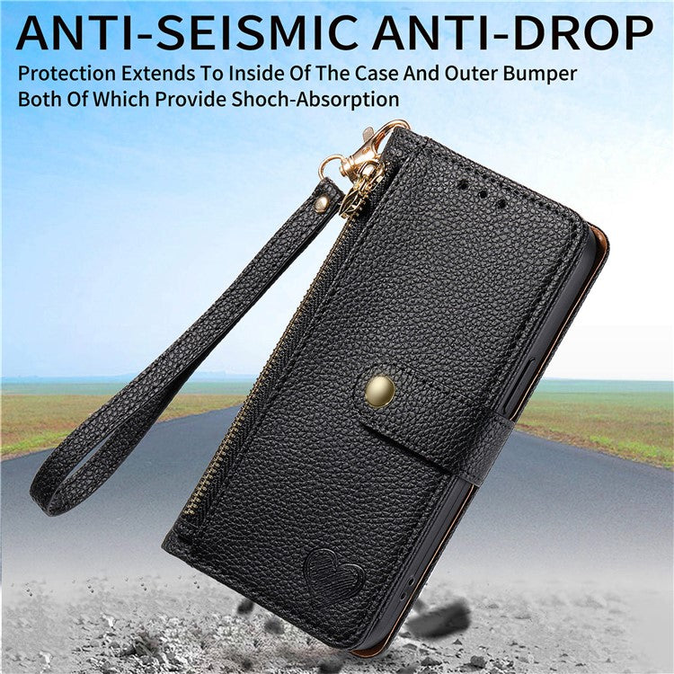 For OnePlus Nord CE4 Lite 5G / Oppo K12x 5G (China) Case RFID Blocking Zipper Pocket Leather Wallet Phone Cover - Black