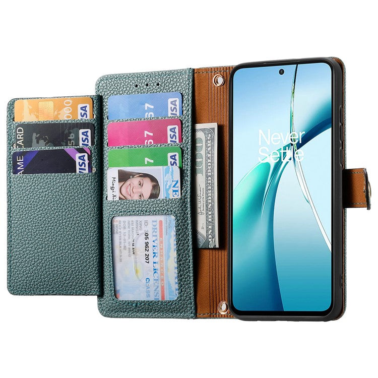 For OnePlus Nord CE4 Lite 5G / Oppo K12x 5G (China) Case RFID Blocking Zipper Pocket Leather Wallet Phone Cover - Green