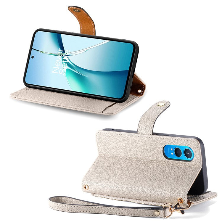 For OnePlus Nord CE4 Lite 5G / Oppo K12x 5G (China) Case RFID Blocking Zipper Pocket Leather Wallet Phone Cover - Grey