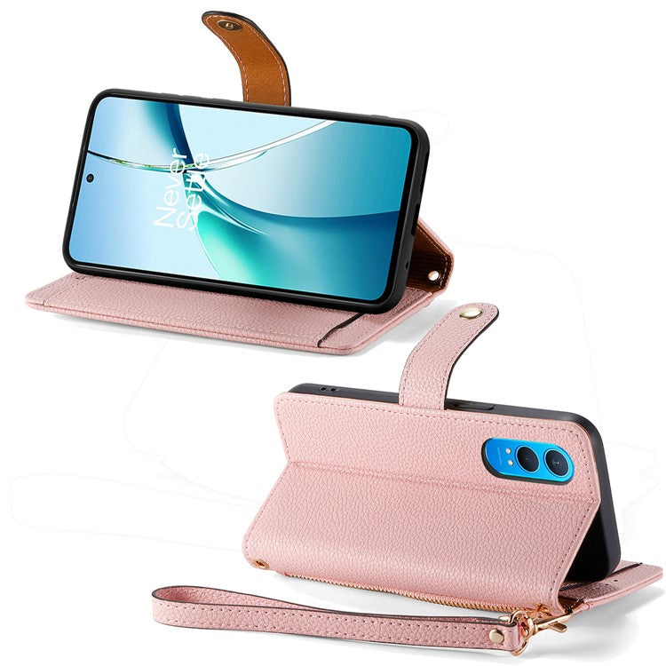 For OnePlus Nord CE4 Lite 5G / Oppo K12x 5G (China) Case RFID Blocking Zipper Pocket Leather Wallet Phone Cover - Pink