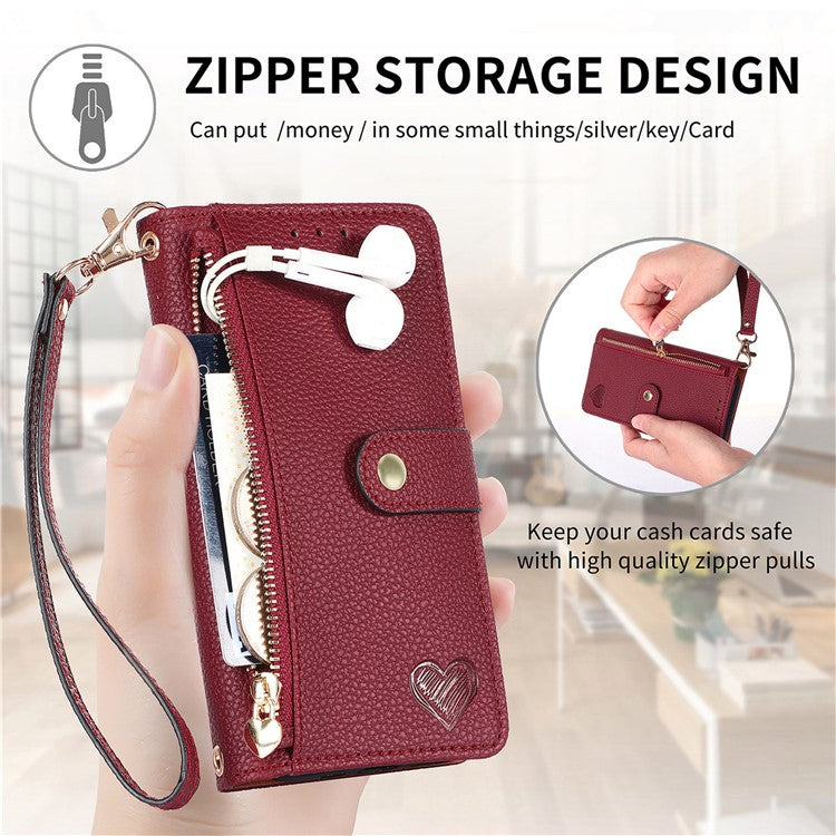 For OnePlus Nord CE4 Lite 5G / Oppo K12x 5G (China) Case RFID Blocking Zipper Pocket Leather Wallet Phone Cover - Red