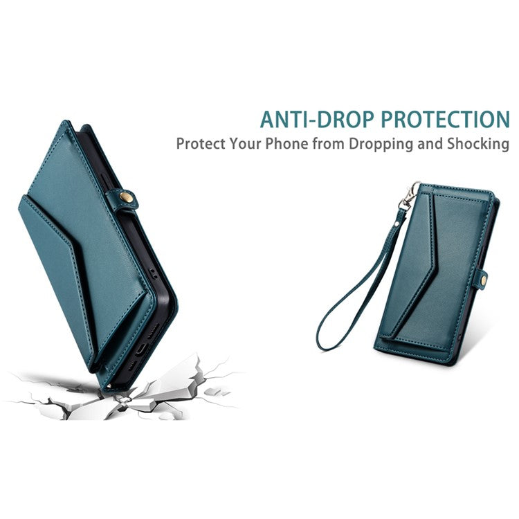 For Motorola Edge 50 Neo 5G / Moto S50 5G / Thinkphone 25 5G Leather Case with Wrist Strap Wallet Stand Phone Cover - Blackish Green