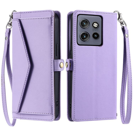 For Motorola Edge 50 Neo 5G / Moto S50 5G / Thinkphone 25 5G Leather Case with Wrist Strap Wallet Stand Phone Cover - Purple