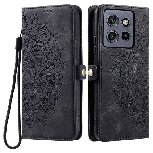 Style 016 For Motorola Edge 50 Neo 5G / Moto S50 5G / Thinkphone 25 5G Case Skin Feel Totem Imprinted Wallet Leather Phone Cover - Black