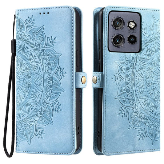 Style 016 For Motorola Edge 50 Neo 5G / Moto S50 5G / Thinkphone 25 5G Case Skin Feel Totem Imprinted Wallet Leather Phone Cover - Lake Blue