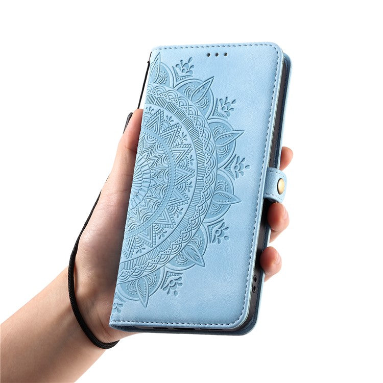 Style 016 For Motorola Edge 50 Neo 5G / Moto S50 5G / Thinkphone 25 5G Case Skin Feel Totem Imprinted Wallet Leather Phone Cover - Lake Blue