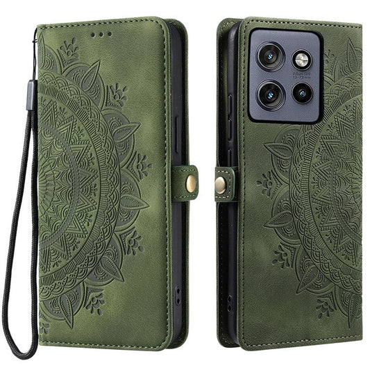 Style 016 For Motorola Edge 50 Neo 5G / Moto S50 5G / Thinkphone 25 5G Case Skin Feel Totem Imprinted Wallet Leather Phone Cover - Blackish Green