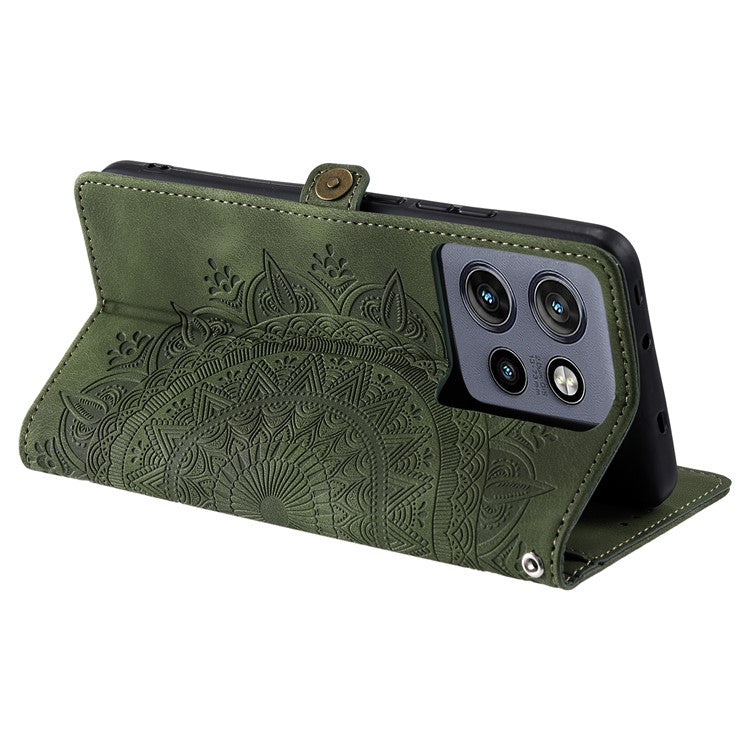 Style 016 For Motorola Edge 50 Neo 5G / Moto S50 5G / Thinkphone 25 5G Case Skin Feel Totem Imprinted Wallet Leather Phone Cover - Blackish Green