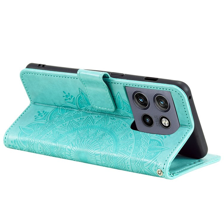 For Motorola Edge 50 Neo 5G / Moto S50 5G / Thinkphone 25 5G Case Imprinted Totem PU Leather Wallet Stand Phone Cover - Mint Green