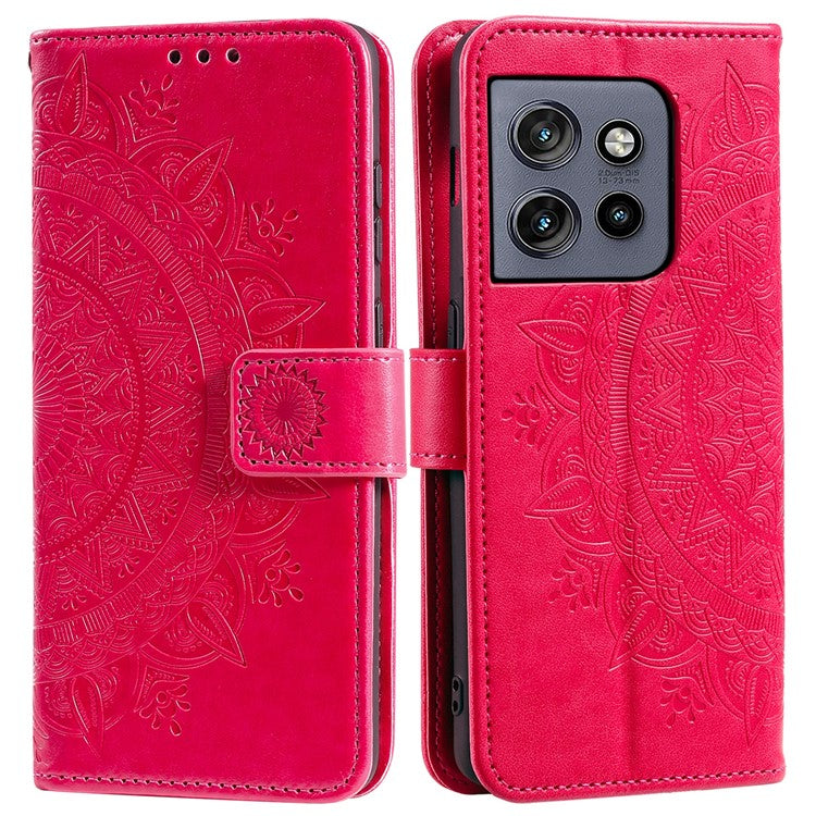 For Motorola Edge 50 Neo 5G / Moto S50 5G / Thinkphone 25 5G Case Imprinted Totem PU Leather Wallet Stand Phone Cover - Rose
