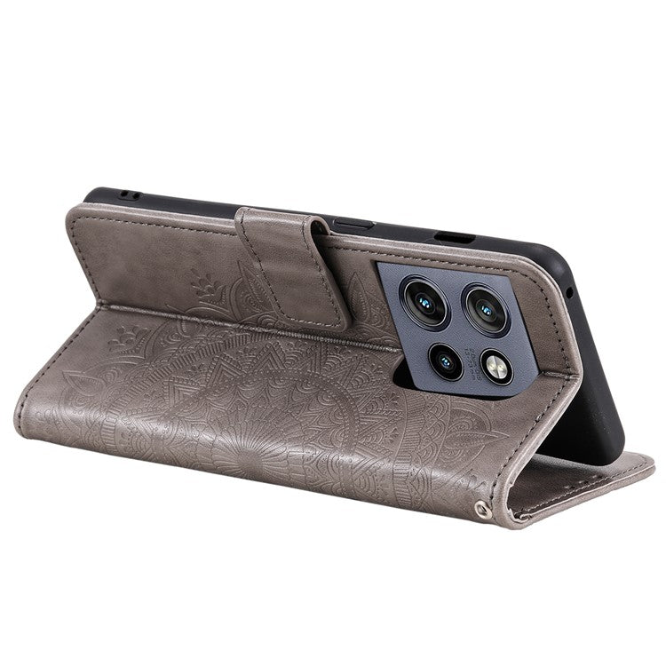 For Motorola Edge 50 Neo 5G / Moto S50 5G / Thinkphone 25 5G Case Imprinted Totem PU Leather Wallet Stand Phone Cover - Grey