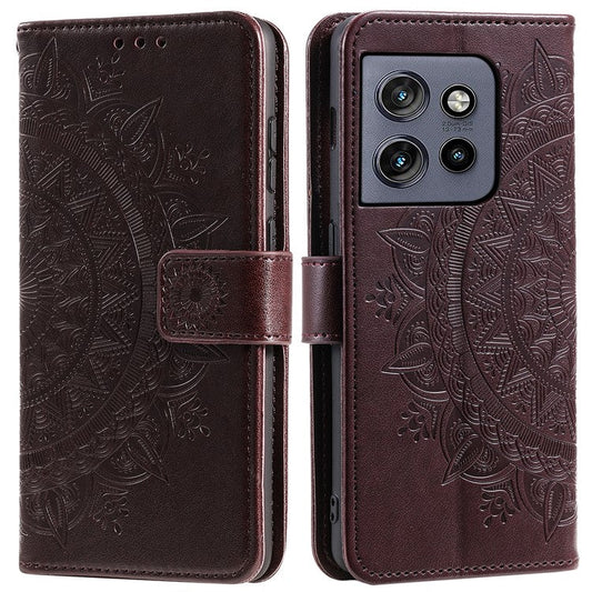 For Motorola Edge 50 Neo 5G / Moto S50 5G / Thinkphone 25 5G Case Imprinted Totem PU Leather Wallet Stand Phone Cover - Brown