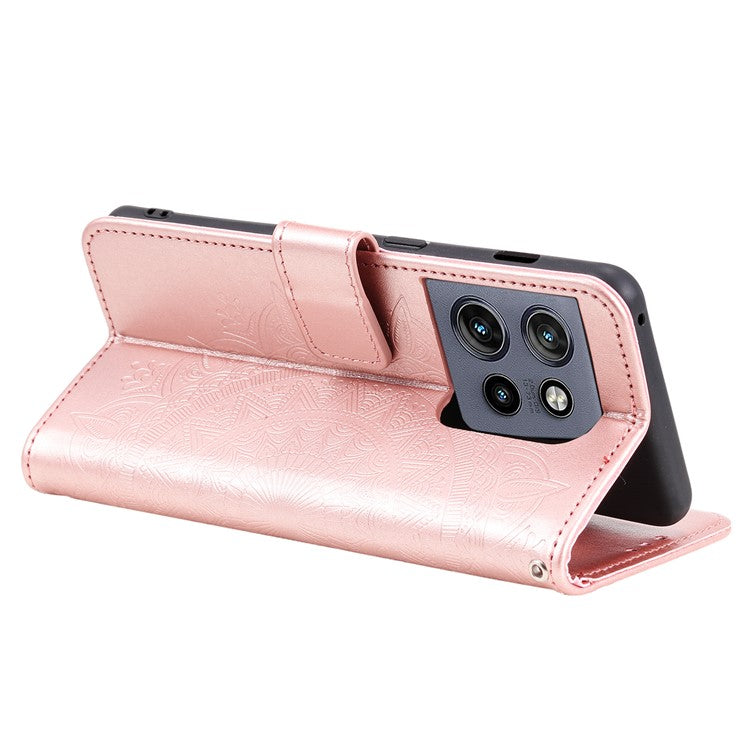 For Motorola Edge 50 Neo 5G / Moto S50 5G / Thinkphone 25 5G Case Imprinted Totem PU Leather Wallet Stand Phone Cover - Rose Gold